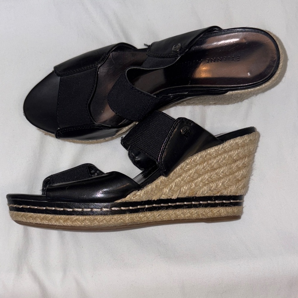 Etienne Aigner Black Espadrille Wedge Slides